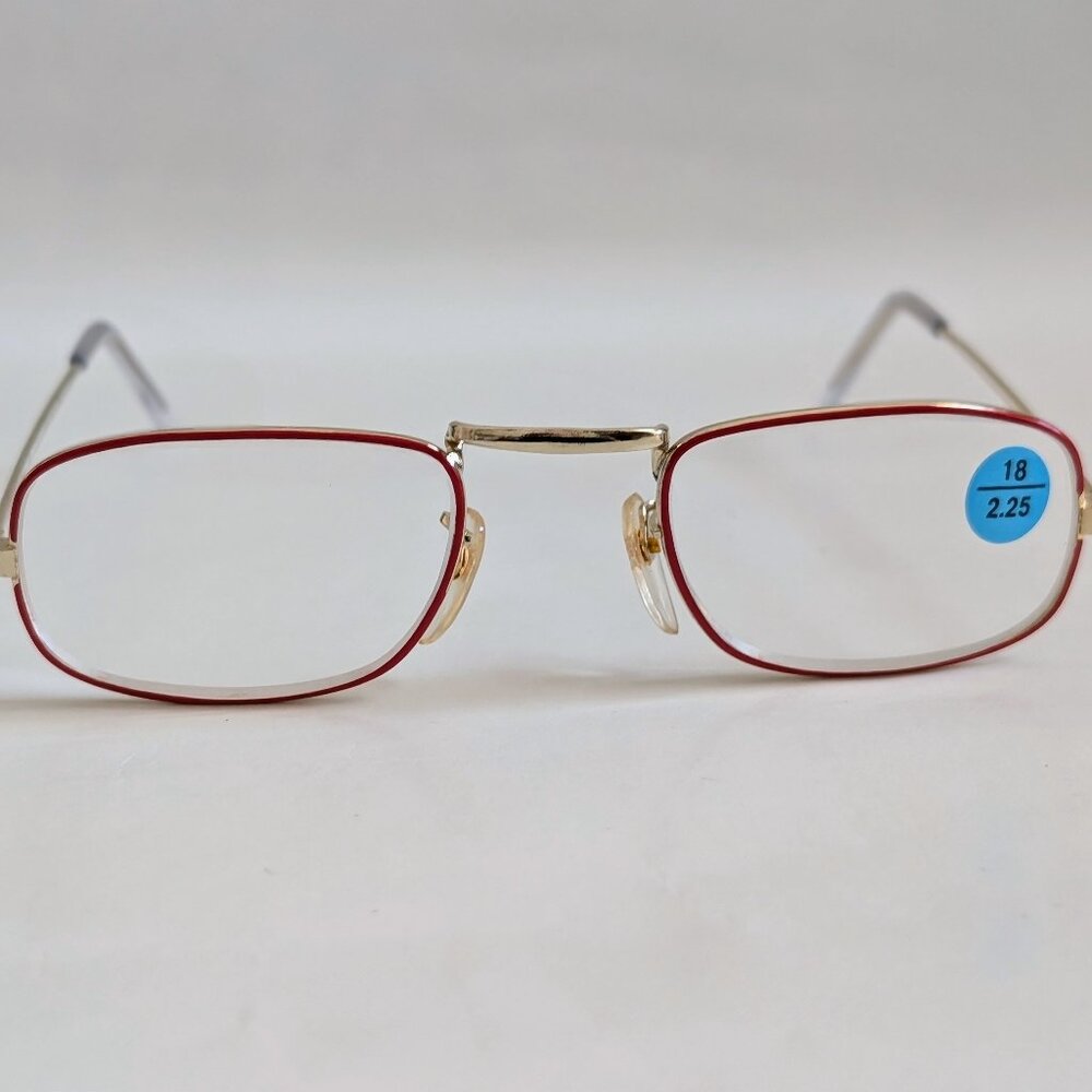 NWT Vintage 90's Rectangle Metal Half Frame Reading Glasses (Gold/Red)